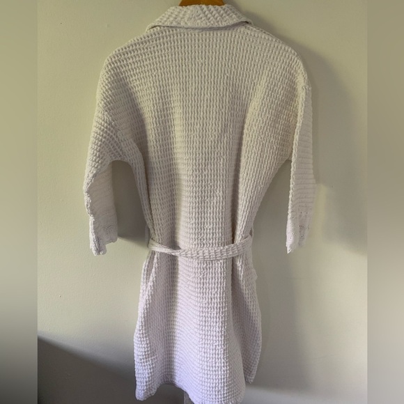 Women’s 100% Cotton White Waffle Knit Robe with Eyelet Accent Trim - Picture 2 of 15
